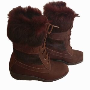 Vintage Sorel Red Brown Womens 6 Fur Suede Leather Lace Up Boots
